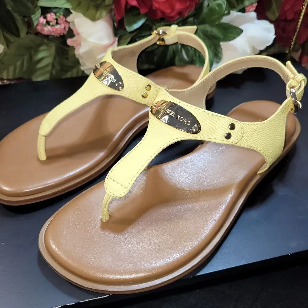 Michael Kors Plate Thong flat sandal in yellow leather NEE WITH DUSTBAG